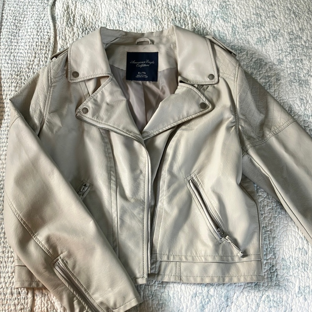 American eagle faux beige  leather jacket